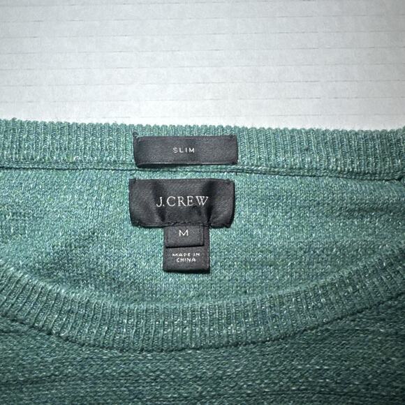 J Crew Sweater Men Medium Slim Fit Green 100% Cotton Lightweight Crewneck - Picture 2 of 8